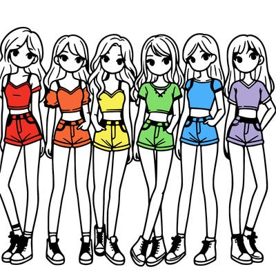 a group of girls wearing crop tops and shorts