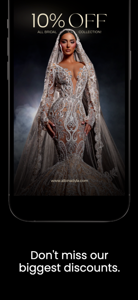 Albina Dyla - Un vestido de novia de alta gama con cuentas de la colección Albina Dyla con un anuncio de descuento del 10 por ciento.