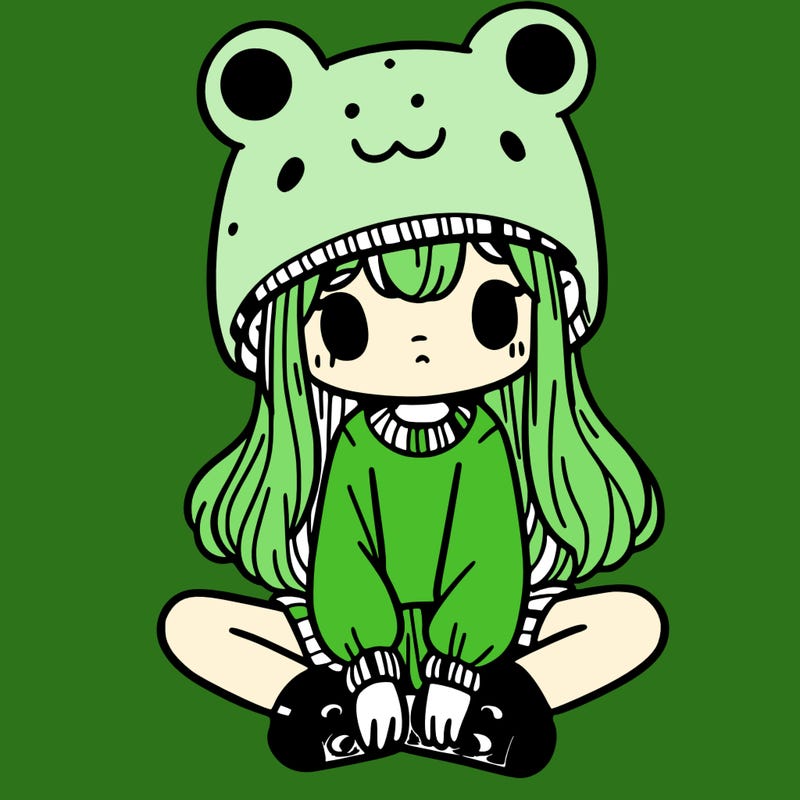 a girl wearing a frog hat and some frog socks