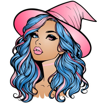 realistic witch girl with wavy hair and lips