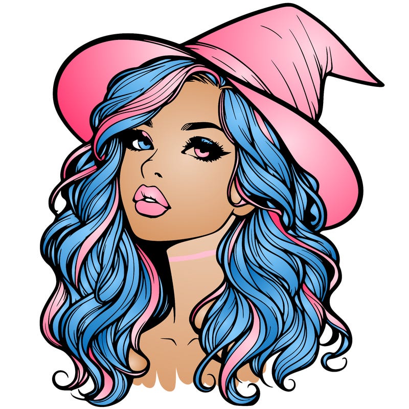 realistic witch girl with wavy hair and lips