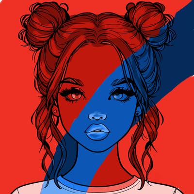 realistic girl with two buns in hair and lips