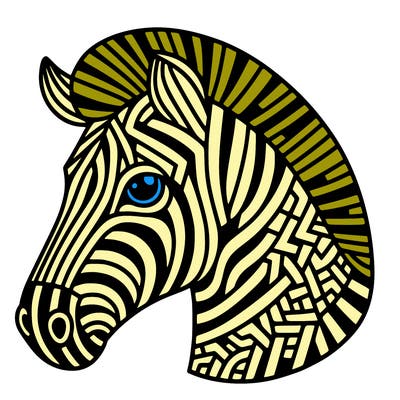 a zebra's head made of alternating black and white geometric patterns