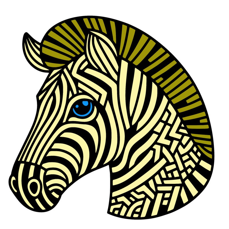 a zebra's head made of alternating black and white geometric patterns