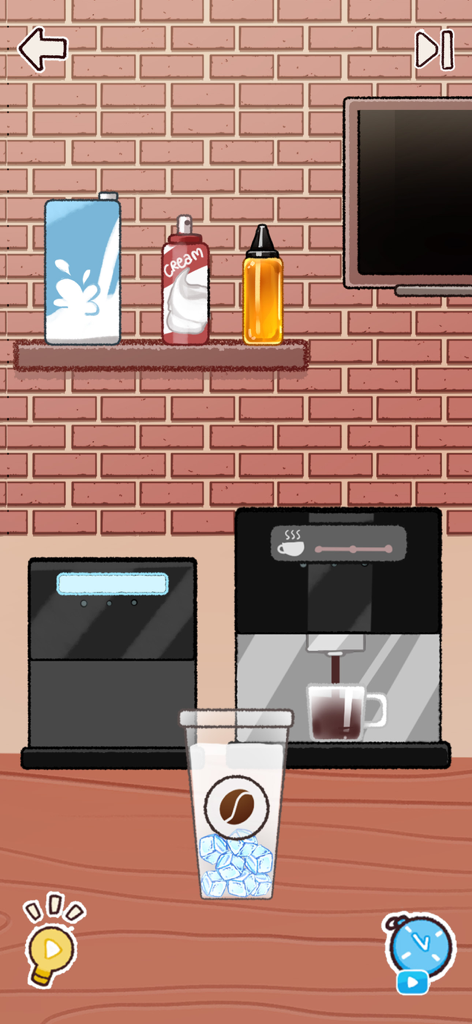 Satisroom: Perfectly Organized - Un reconfortante minijuego de preparación de café con gráficos 2D lindos que presentan una pared de ladrillos y varios ingredientes de café