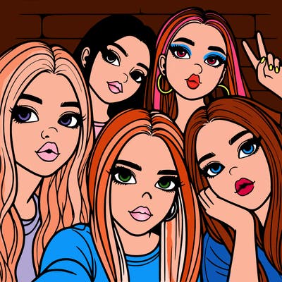 group of teen girls friends y2k up close in a selfie