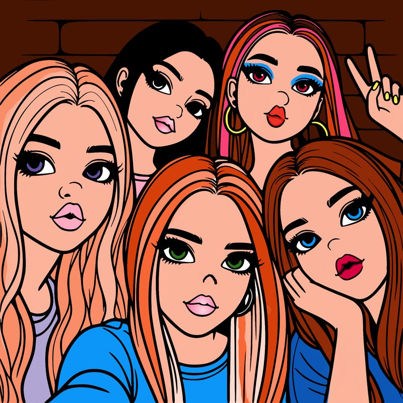 group of teen girls friends y2k up close in a selfie