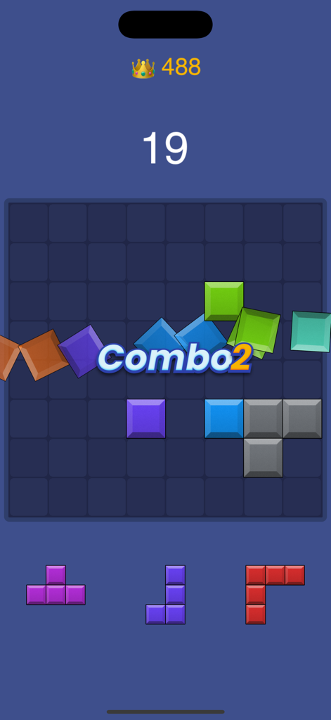 BlockFit for Watch Puzzle - Pantalla de juego de BlockFit que muestra un combo y bloques de rompecabezas