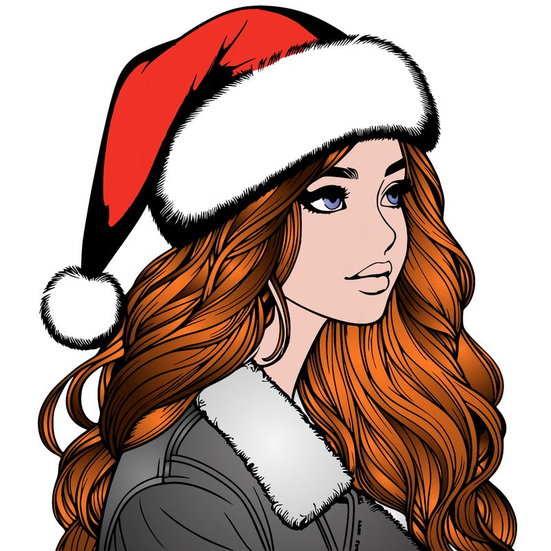 realistic girl in santa hat