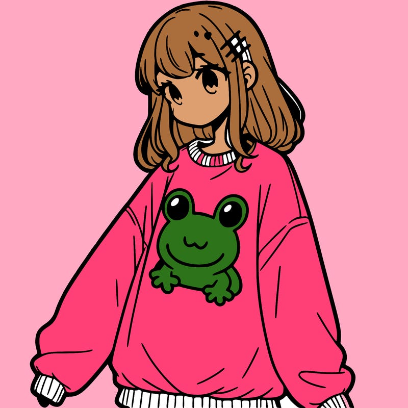 girl wearing frogging sweatshirt