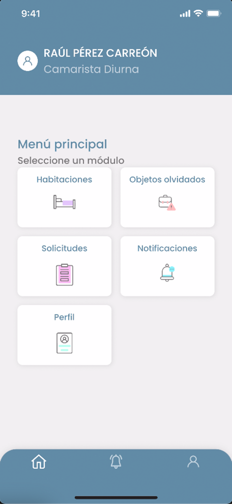 Innsist HoS - Main menu of the Innsist HoS mobile app displaying modules for hotel staff management