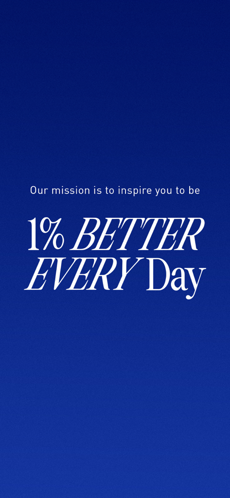 Declaración de misión de la marca LSKD: 1 por ciento mejor cada día, sobre un fondo azul