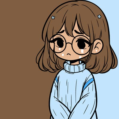 sad girl with glasses in a sweater