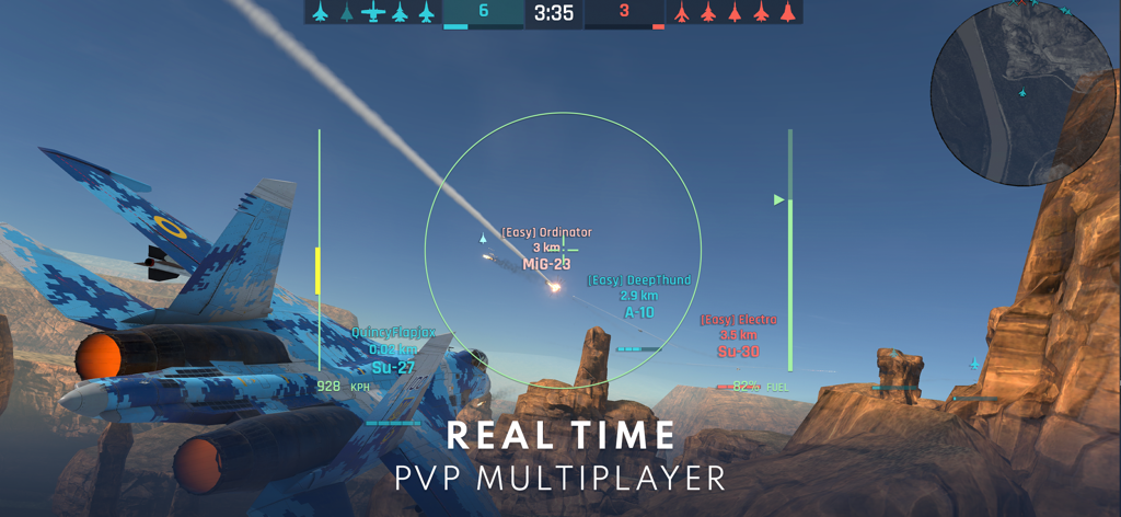 Real-time PvP multiplayer dogfight between fighter jets in Metalstorm