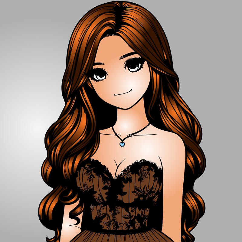 realistic girl with long hair and pretty prom dress