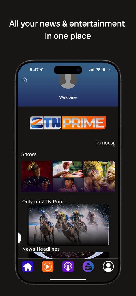 ZTN Prime - ZTN Prime mobile app interface displaying Zimbabwean news and entertainment content.