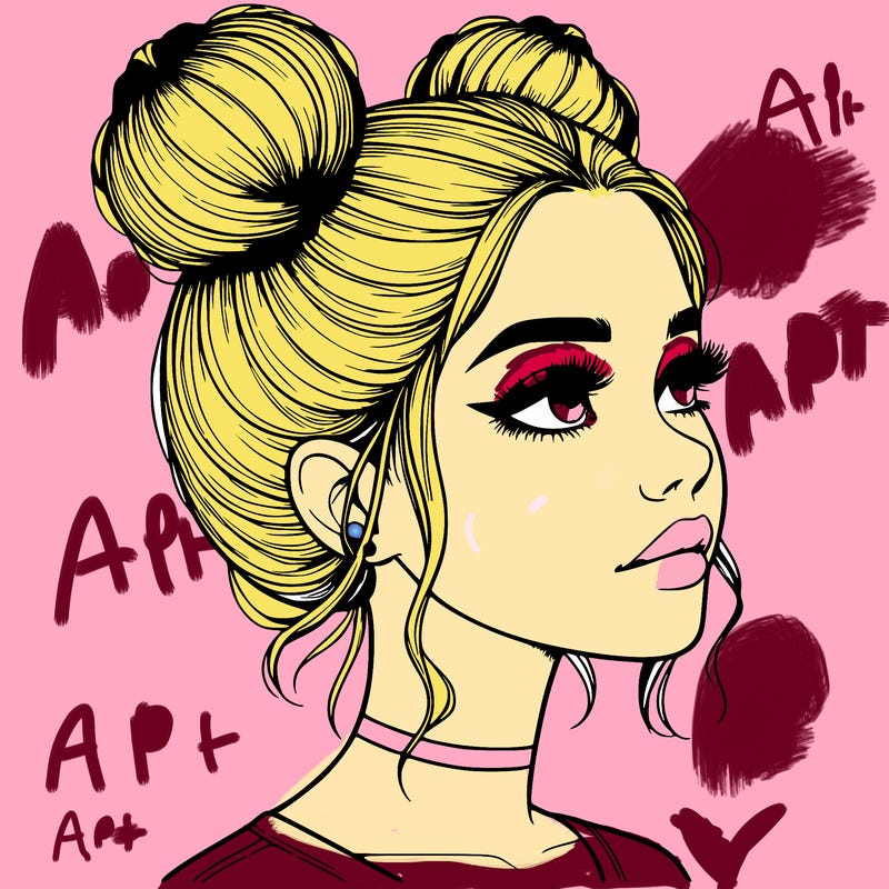 realistic girl with buns on the top of her head
