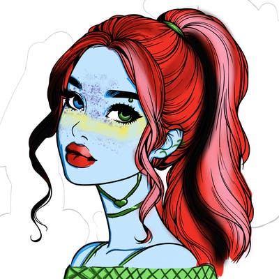 realistic girl with a ponytail on her hair and lips