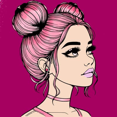 realistic girl with buns on the top of her head