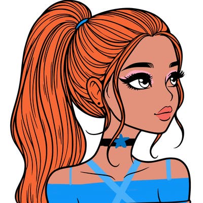 a beautiful and realistic girl with a high pony tail