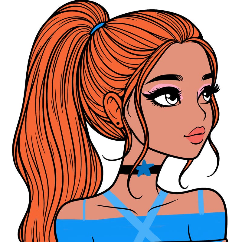 a beautiful and realistic girl with a high pony tail