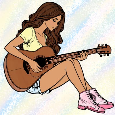 realistic woman play guitar