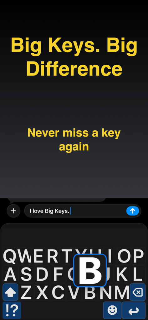 Big Keys Keyboard - High contrast keyboard with large letters and a magnified letter preview for easy typing