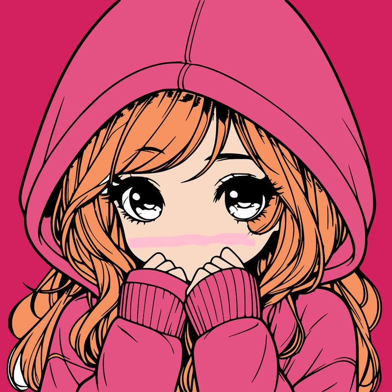 realistic shy girl with hoodie