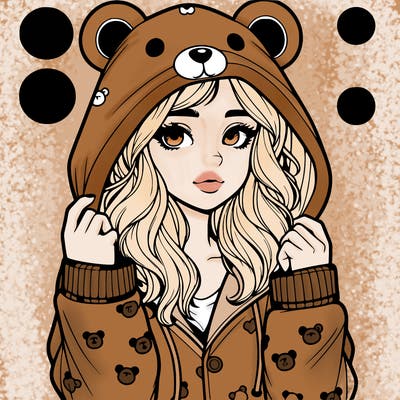 realistic girl in a animal pjs hoodie