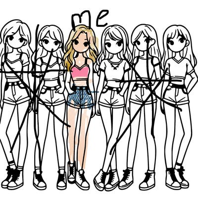 a group of girls wearing crop tops and shorts