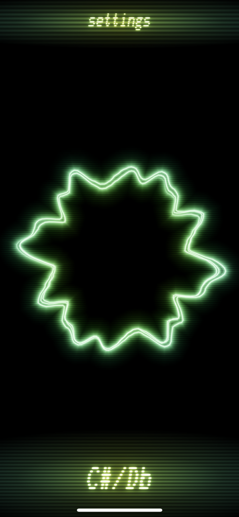 Helix Tuner - C# チューニング用の光る緑色の干渉パターンが表示された Helix Tuner インターフェイス