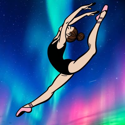 gymnast doing a leap in a leotard with a bent back leg