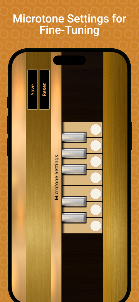 Interfaz de la aplicación Trumpet Sim que muestra configuraciones de microtonos para afinar escalas con precisión.