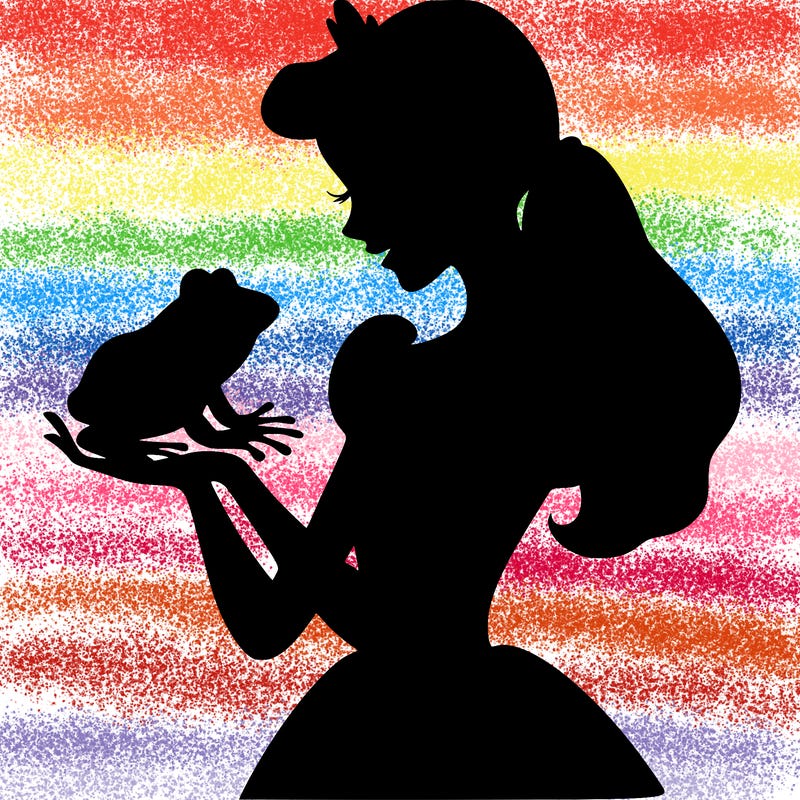 a shadow of a princess holding a frog realistic