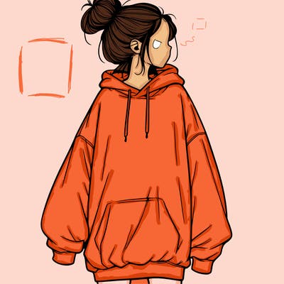 realistic girl with a oversized sweatshirt on and a bun
