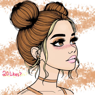 realistic girl with buns on the top of her head