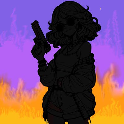 stylish teenage girl with gun