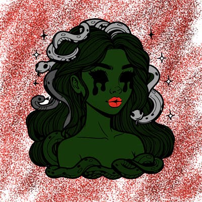 realistic girl with snakes as hair