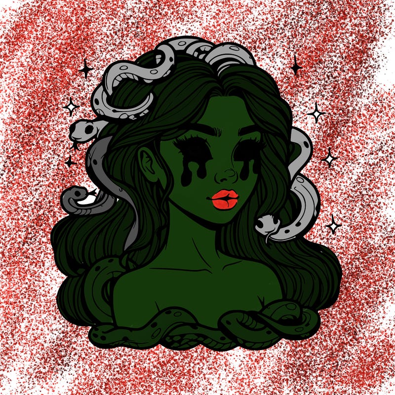 realistic girl with snakes as hair