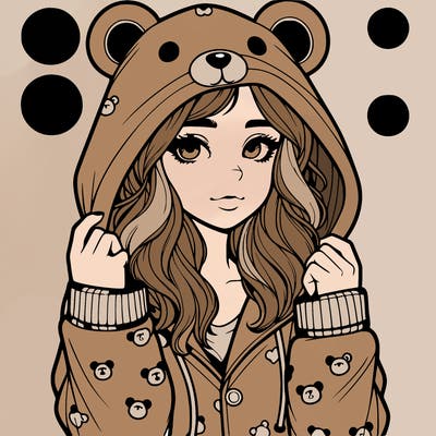 realistic girl in a animal pjs hoodie