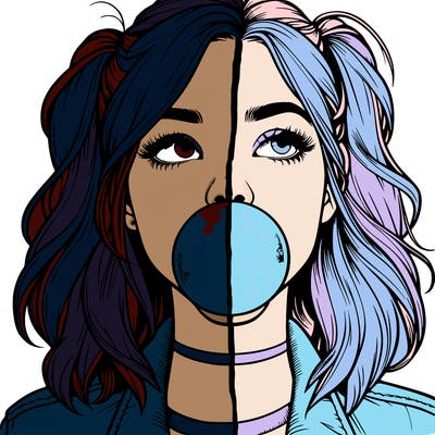 realististic girl blowing bubble -gum