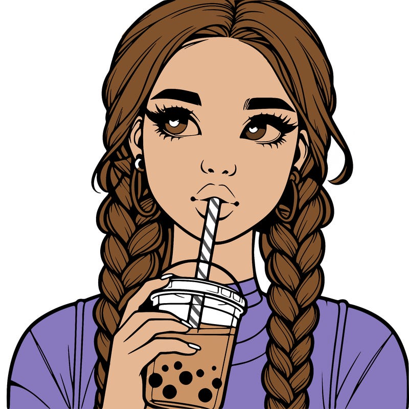realistic girl with braided hair drinking boba