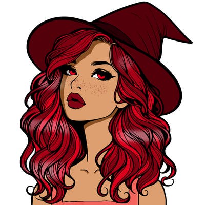 realistic witch girl with wavy hair and lips