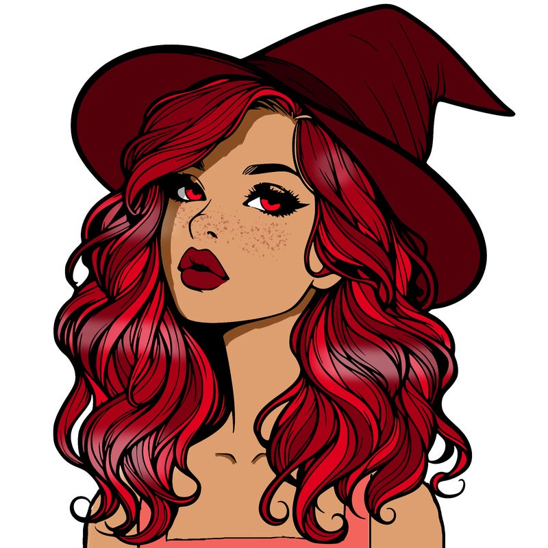 realistic witch girl with wavy hair and lips