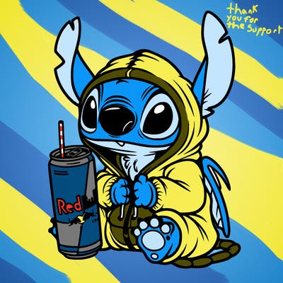 stitch a hoodie and redbull