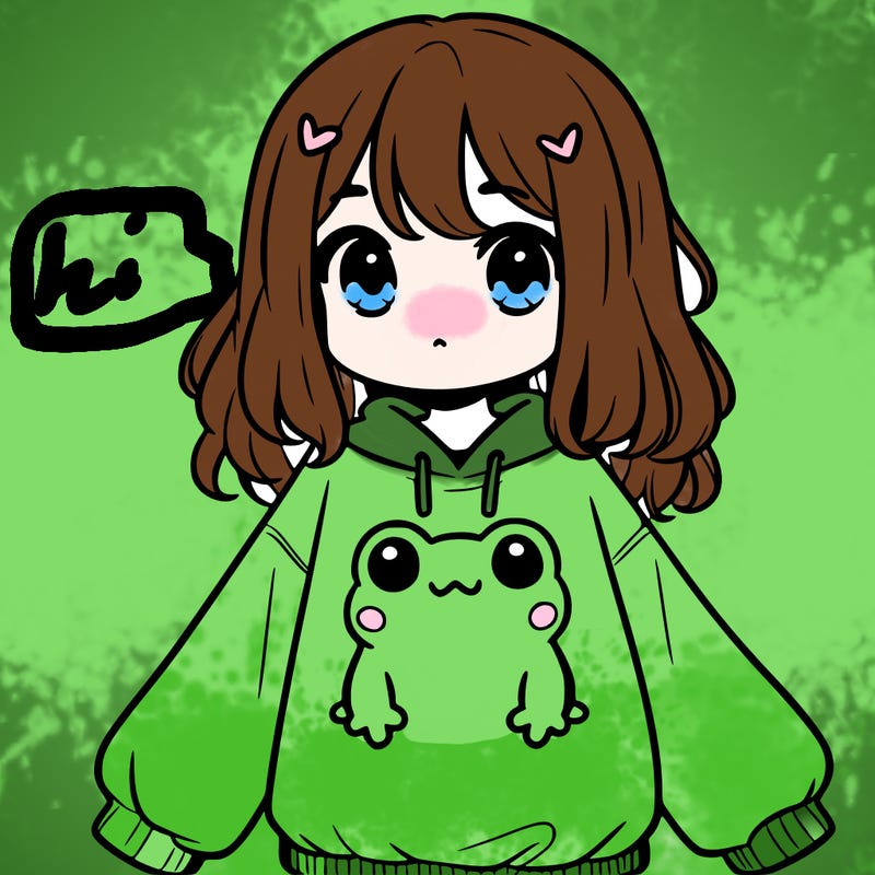 girl wearing frogging sweatshirt