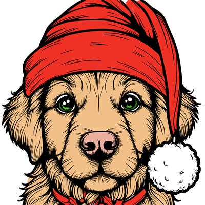 realistic dog with a christmas hat