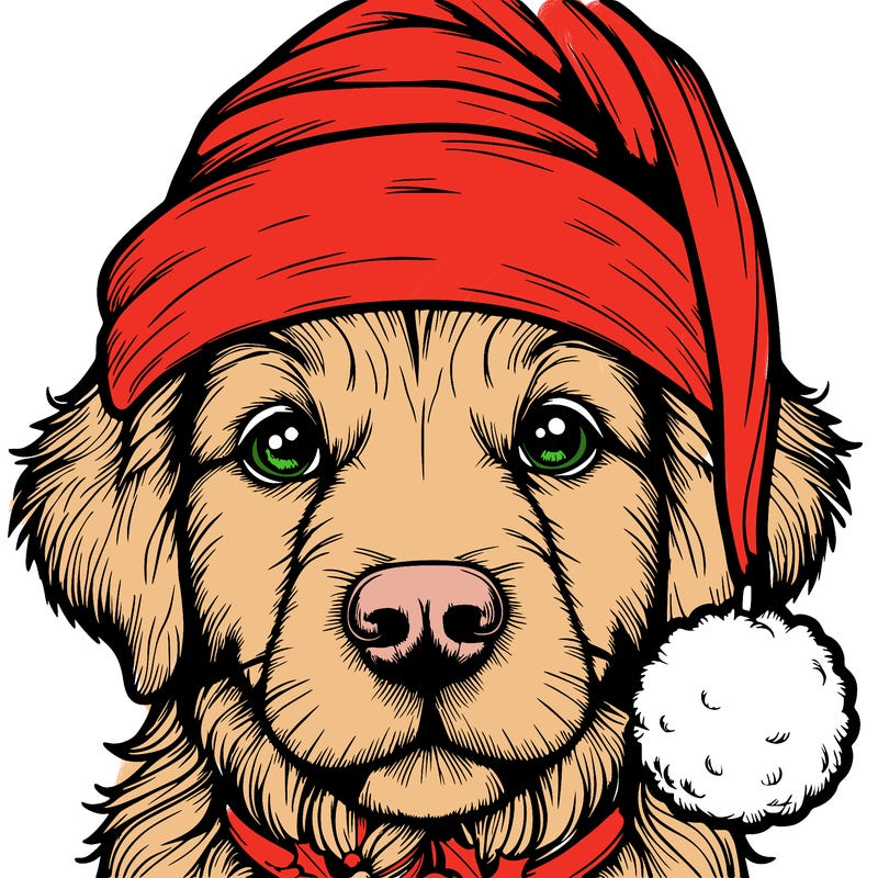 realistic dog with a christmas hat