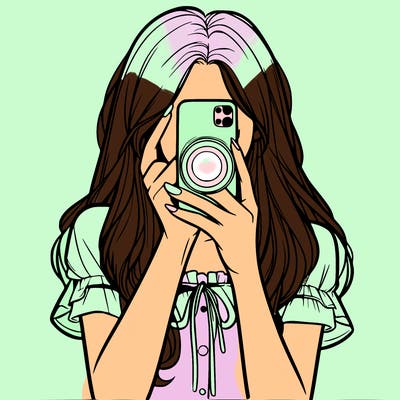 a realistic girl holding her phone taking pictures
