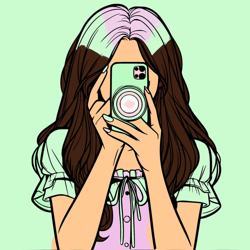 a realistic girl holding her phone taking pictures
